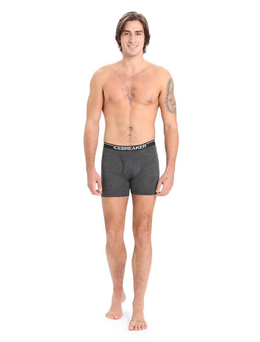 Jet Heather Men's Icebreaker Merino Anatomica Boxers With Fly Underwear | USA 1308ILHS